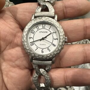 Working CHICO's Ladies Dimpled Steel Bracelet Watch Quartz 34 mm Silver Fit 7in